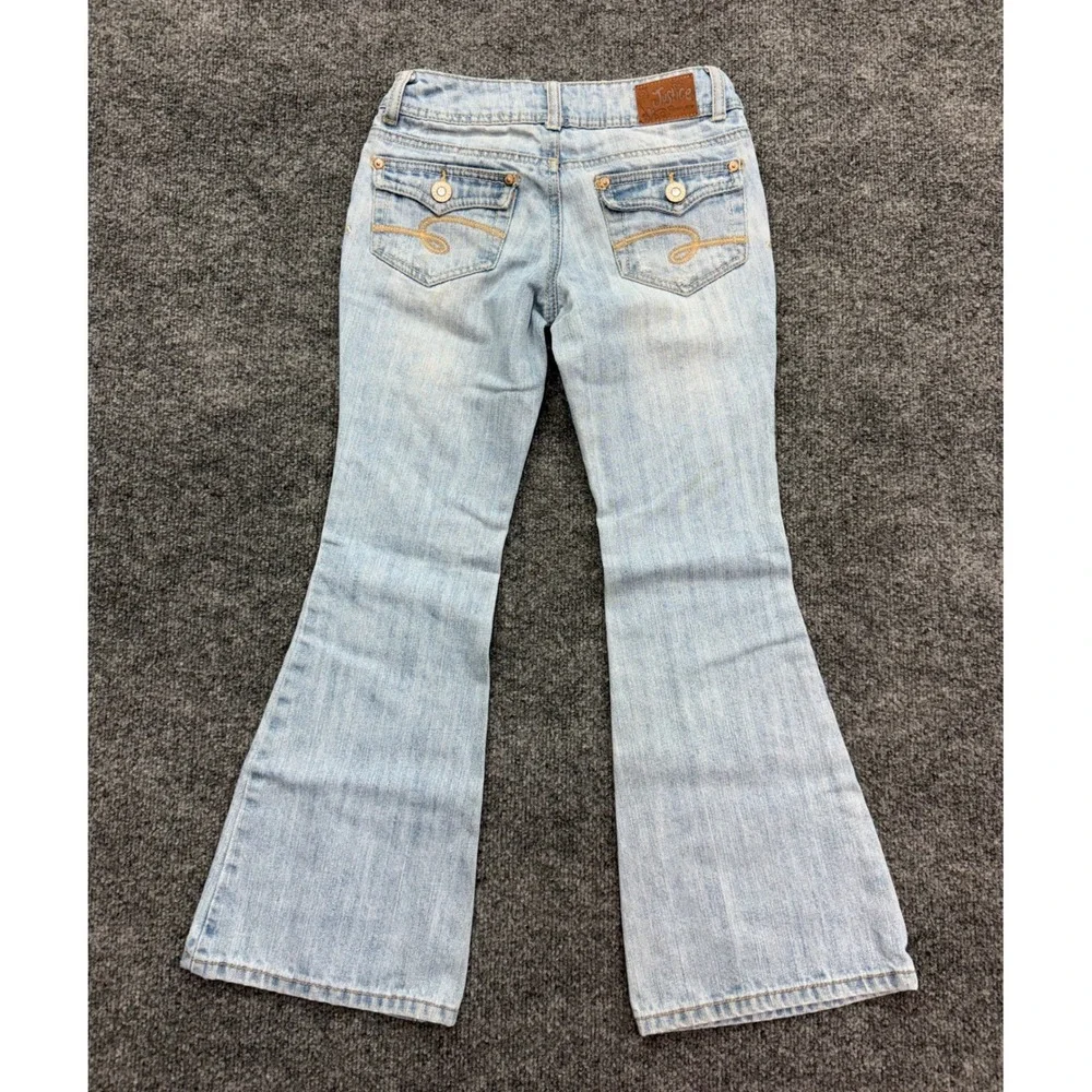 Justice Flare Jean Girls 10R Light Wash Distressed Y2K Vintage Denim Bell Bottom